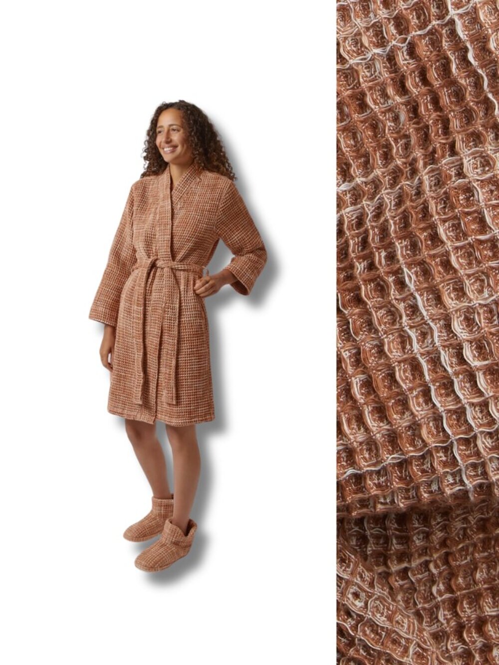 Parachute Terra Waffle Robe M 100% Turkish Cotton Cozy Lounge Knit Rust Brown